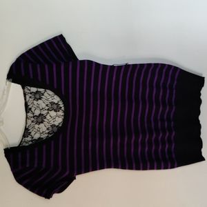 Deb Stripe & Lace Short Sleeve Knit Top